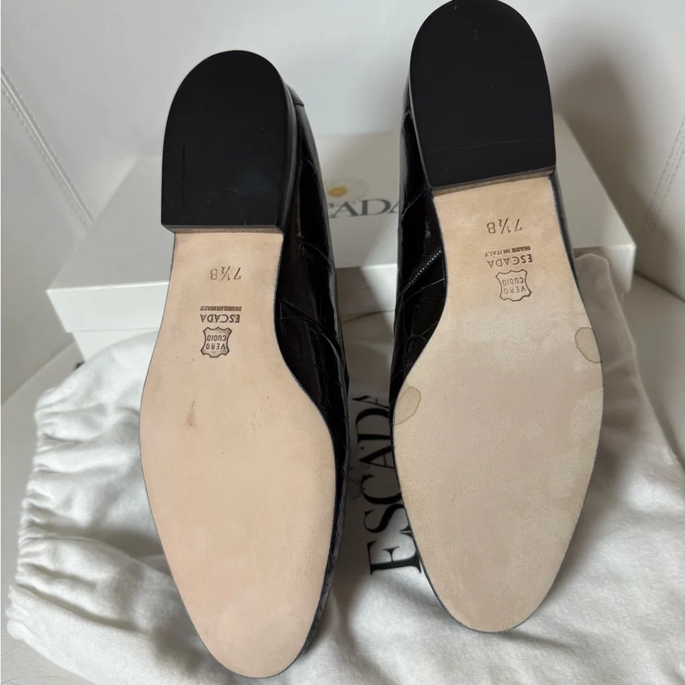 Escada Black Crocodile Embossed Loafers